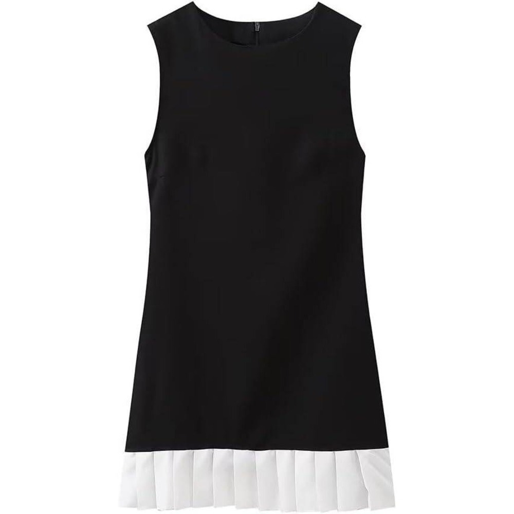MSRP $38 Suillty Women's M Elegant Splicing Pleated Mini Dress Fashion Round
